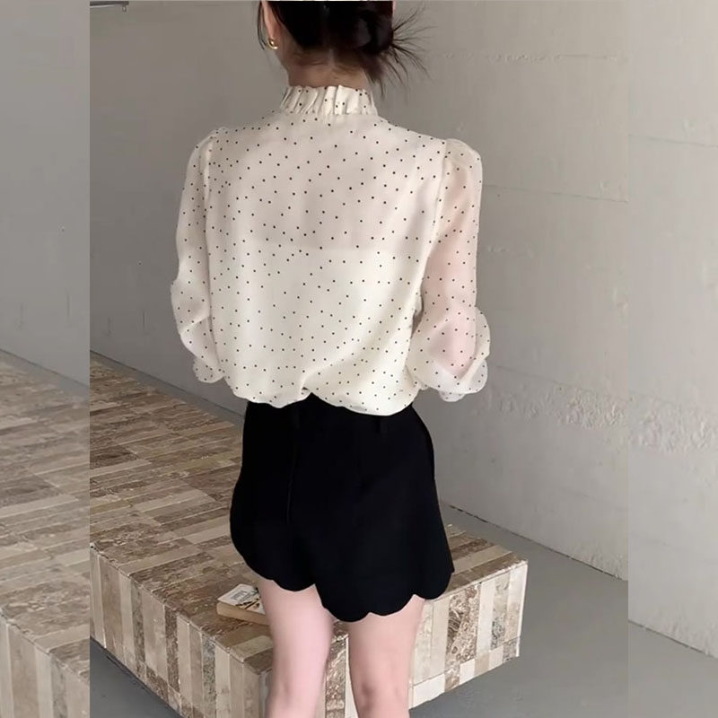 法式甜美风超火一整套2026春季系带波点雪纺衬衫黑色短裤两件套女,淘宝优惠券,粉丝福利购,淘宝优惠卷