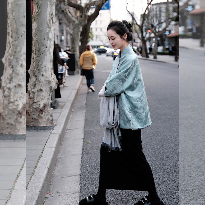 2026春季宋锦立领盘扣上衣新中式唐装中国风蓝色双面穿提花外套女,淘宝优惠券,粉丝福利购,淘宝优惠卷