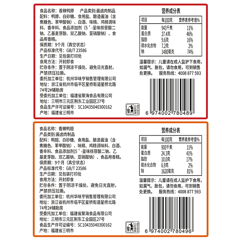 任选【华味亨_香辣鸭肉系列】鸭锁骨鸭翅鸭鸭脖卤味零食香辣味