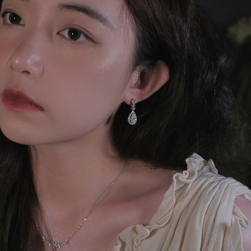 《加冕时刻》精致复古优雅爆闪锆石高级感银色水滴耳钉耳夹耳环女 - 图1