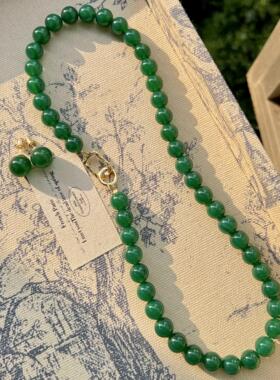 法式中古风红玛瑙绿玉髓串珠项链