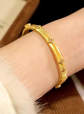 中古沙金拉丝镶钻手镯实心黄金色
