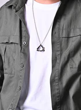 钛钢潮男几何图案项链不掉色
