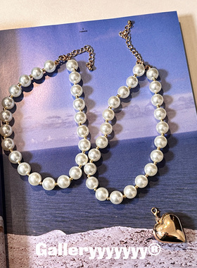 Gallery双层爱心吊坠珍珠项链女