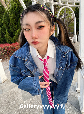 Gallery摇滚风学院派蓝条纹领带