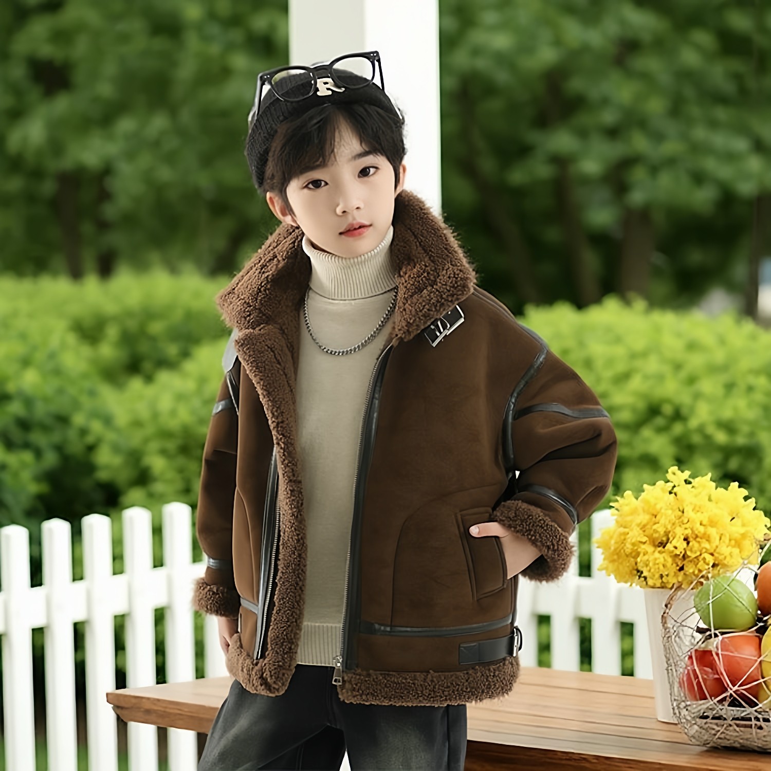 儿童鹿皮绒外套秋冬韩版洋气中大童男宝宝加厚保暖皮毛一体机车服,淘宝优惠券,粉丝福利购,淘宝优惠卷