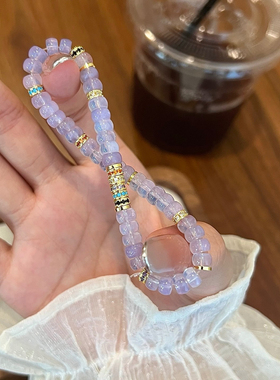 直切药片手串集合·天然紫玉晶莫粉白月光紫水晶直切手链女款单圈