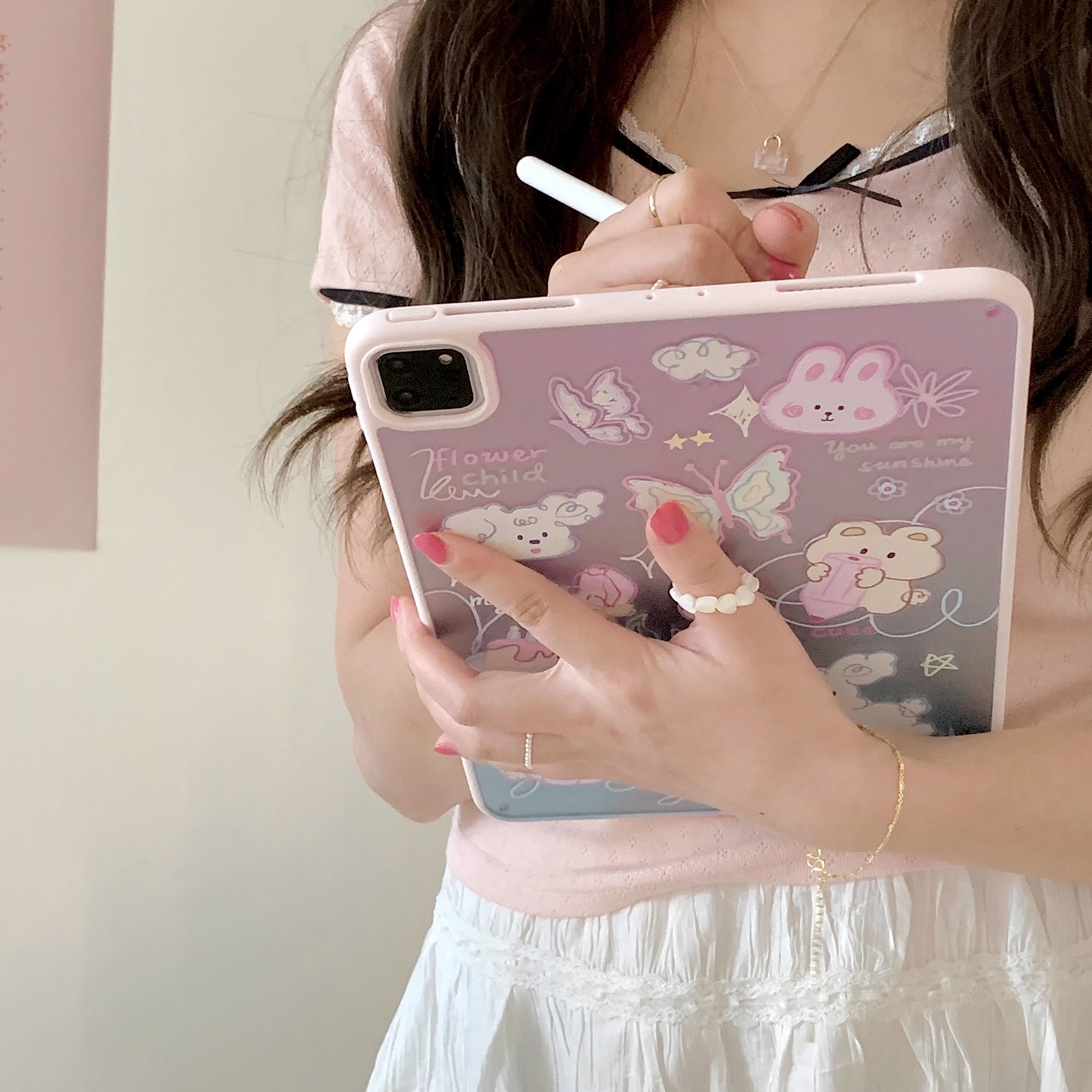 超创意适用无盖ipad11a16保护壳10代亚克力air45全包mini67磁吸笔槽10.2寸小狗兔子pro11/12.9硬壳9.7平板套 - 图1