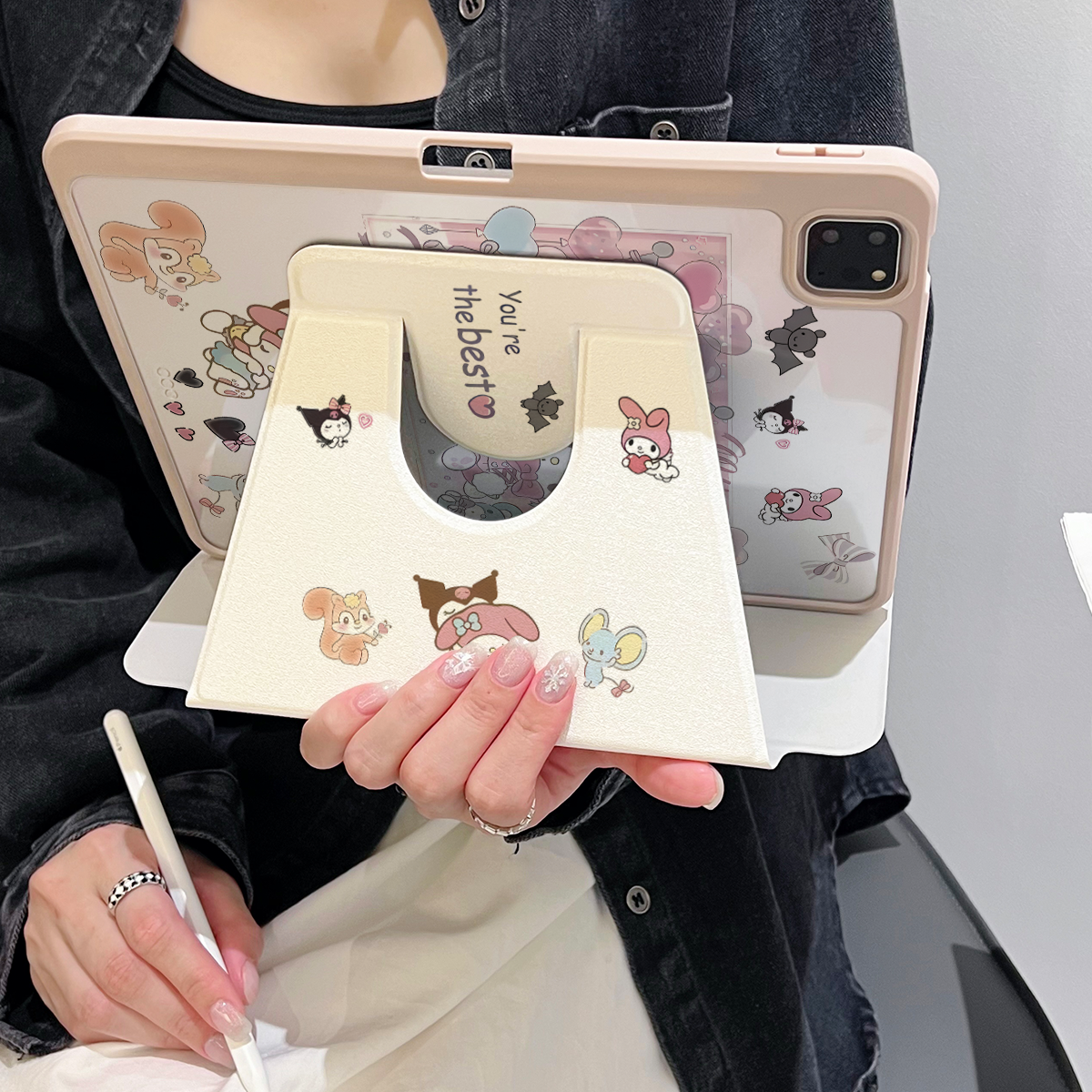超创意【360旋转】适用ipad11a16平板保护套pro11笔槽2021款10.2寸女美乐蒂第10代10.9亚克力air45三折mini67 - 图1
