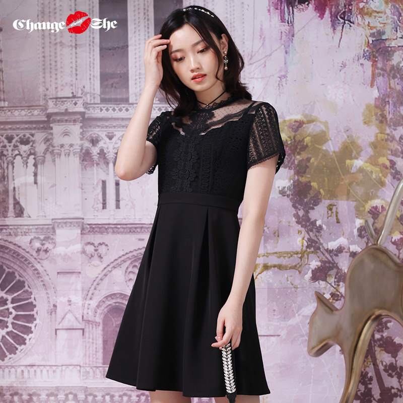 change she千细2021刺绣镂空短袖裙 changeshe连衣裙