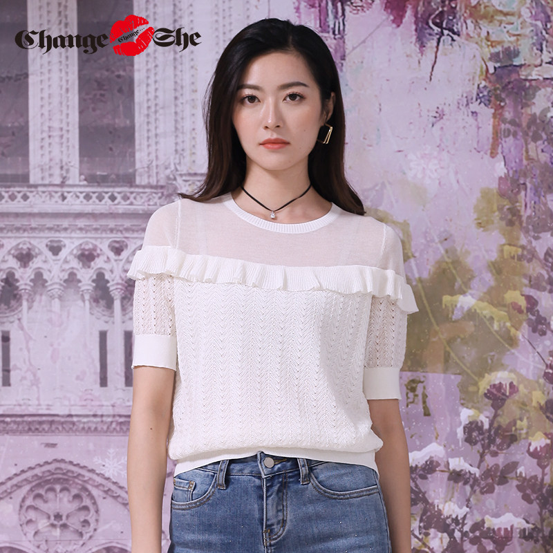 千细change she2020新款休闲中袖 changeshe毛针织衫