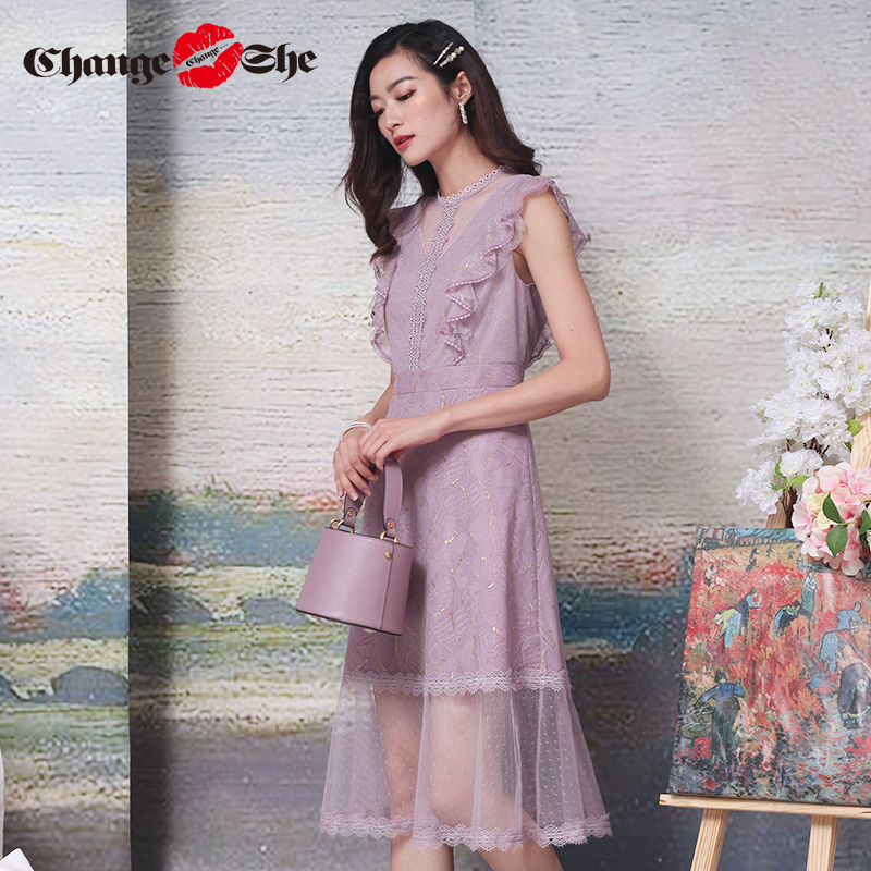 千细change she2020新款v领无袖风 changeshe连衣裙