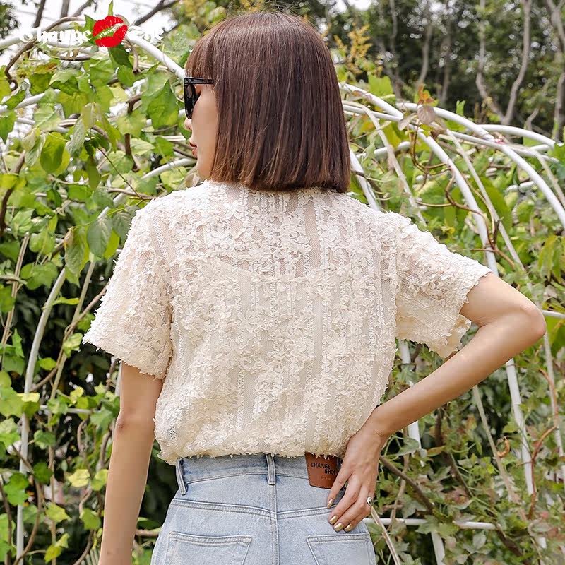 change she千细2021新款蕾丝女上衣 changeshe蕾丝衫/雪纺衫