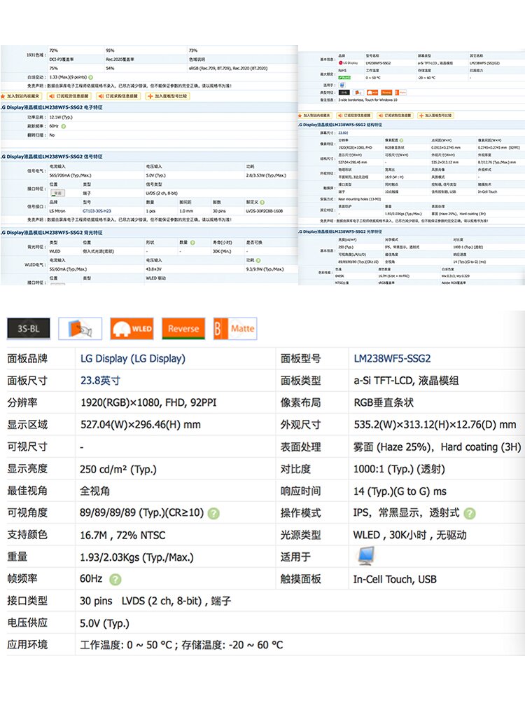 戴尔P2418HT惠普一体机10点触摸屏全新原装23.8寸LM238WF5-SSG2-图2