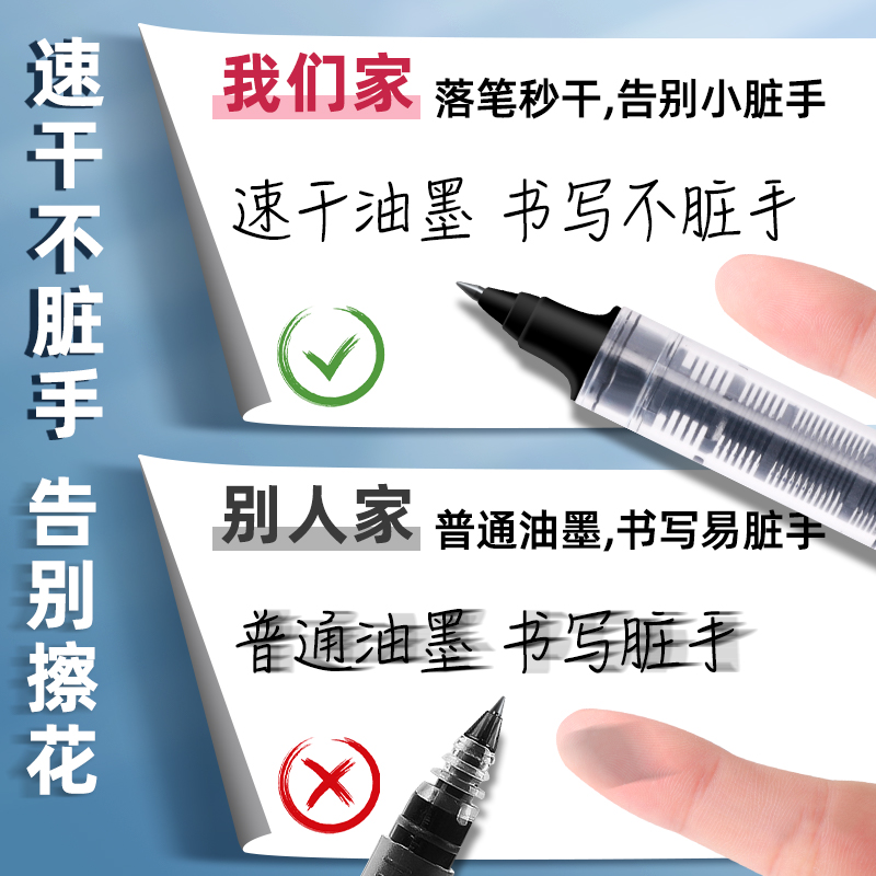 得力直液式走珠笔0.5mm碳素笔签字笔红笔蓝笔办公黑笔水笔学生考试专用笔大容量水性笔教师红色笔批改中性笔 - 图3