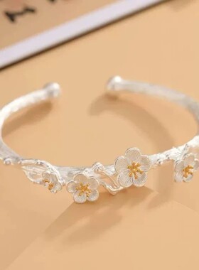 原创设计正品s9999软银好调节纯银原创中国风梅花手镯送女友闺蜜