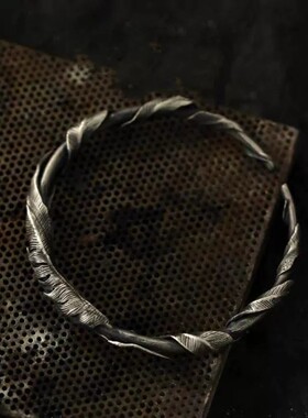 银术原创|《羽毛》手镯男款纯999银男士足银镯子复古高级感可调节