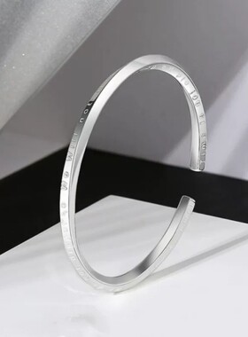 足银999.9莫比乌斯环时光不老我们不散手镯扭线英文时尚开口刻字