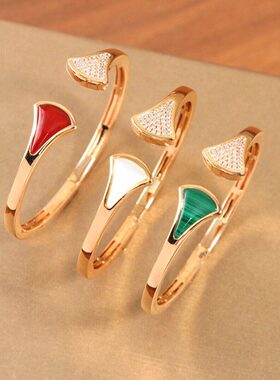 宝家开口扇形手镯纯银镀18k金扇子半钻手环手链首饰高级轻奢ins风