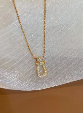 秋冬玫瑰金镀18K金百搭轻奢小众高级感马蹄扣项链女2024新款爆款