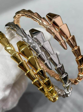 宝家蛇骨手镯纯银镀18k玫瑰金半钻蛇形窄版手环手链满钻高级轻奢