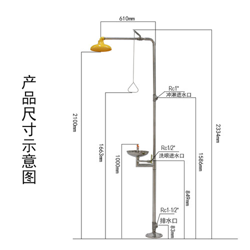 洗眼器304不锈钢立式双口紧急喷淋洗眼器实验室不锈钢洗眼器 - 图1