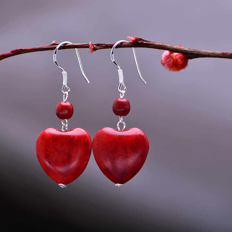 本命年红色仿绿松石纯银耳环随形民族风复古中性耳坠饰品防过敏潮,淘宝优惠券,粉丝福利购,淘宝优惠卷