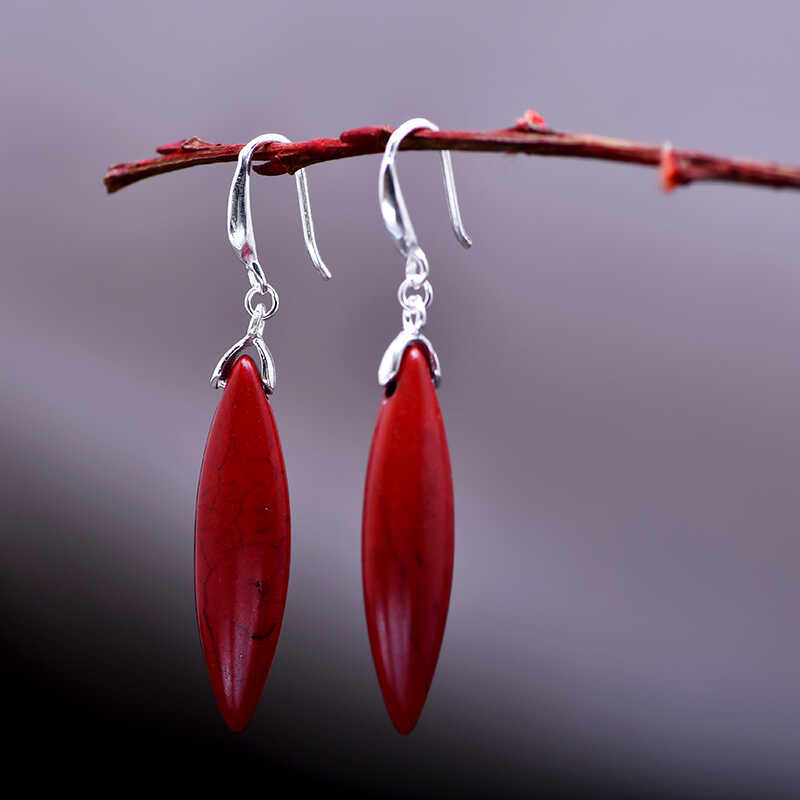 本命年红色仿绿松石纯银耳环随形民族风复古中性耳坠饰品防过敏潮,淘宝优惠券,粉丝福利购,淘宝优惠卷