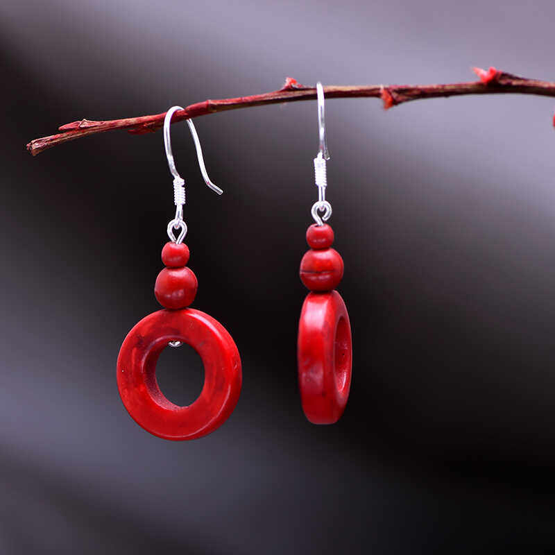 秋冬季圣诞耳环女气质红色圆圈吊坠个性百搭耳饰品纯银耳钩防过敏,淘宝优惠券,粉丝福利购,淘宝优惠卷