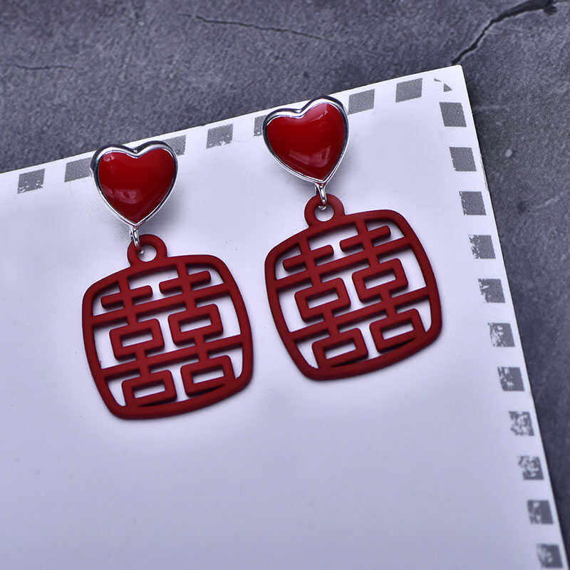 99足银针喜字耳环女过年红色耳环复古秋冬款个性气质百搭网红耳饰,淘宝优惠券,粉丝福利购,淘宝优惠卷