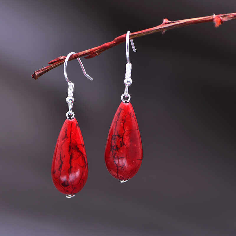 本命年红色仿绿松石纯银耳环随形民族风复古中性耳坠饰品防过敏潮,淘宝优惠券,粉丝福利购,淘宝优惠卷