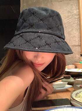 正版亮面深色牛仔藏蓝渔夫帽女