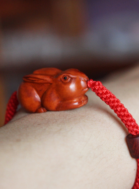 桃木生肖兔兔吊坠项链钥匙扣手链