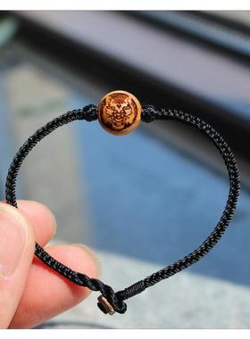 桃木虎头桃木雕刻生肖手链虎头