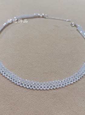 新饰品水晶遮甲状腺术后疤痕项链女锁骨链白色清爽原创设计0.8cm
