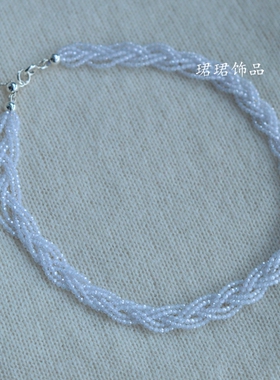 新品天然黑白尖晶石遮甲状腺疤痕女人颈链麻花辫经典百搭纯银调节