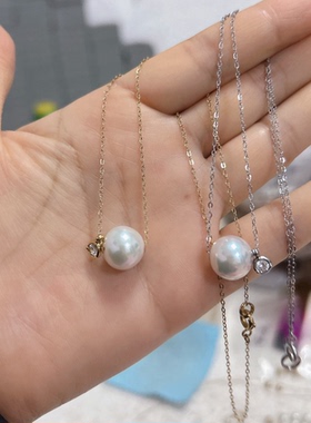 天然akoya小米珍珠近圆叠戴路路通气质锁骨女款项链防褪色经典款