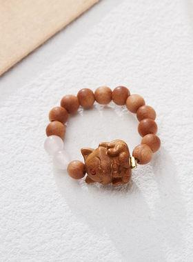 老山檀九尾狐左手戒指