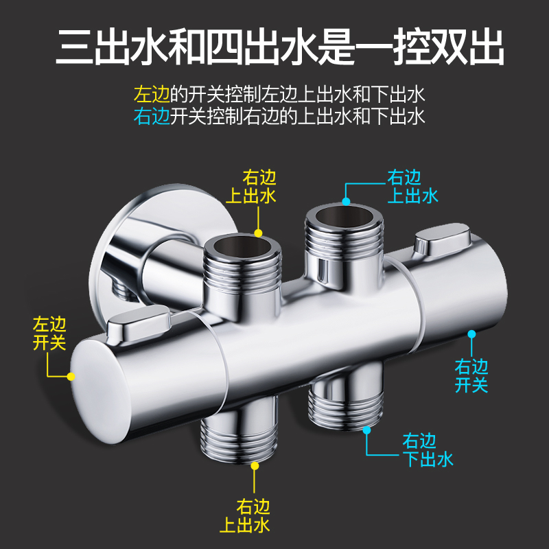 全铜一进三出四出不锈钢三角阀三通四通马桶喷枪多功能分流水龙头 - 图0