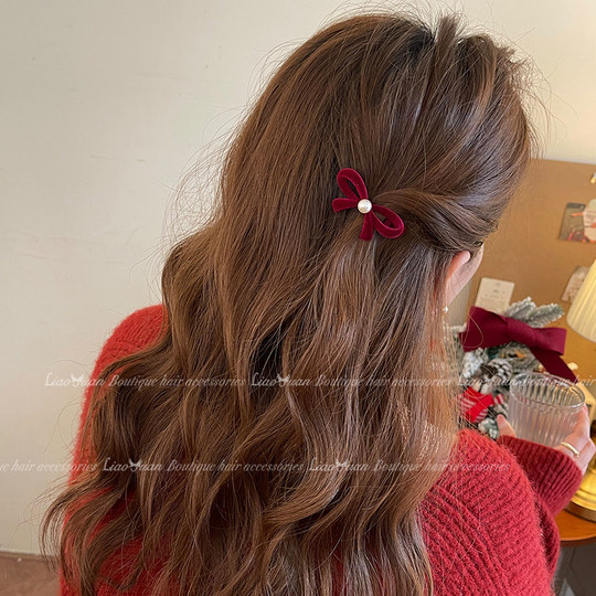 复古精致蝴蝶结发夹头饰可爱小号刘海夹女高级感红色侧边夹子新款