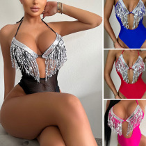 Transition Sexy ZONE Hot Girl Spa Hanging Neck Lacing Streaming Su Conjoined Bikini Swimsuit Nightclub Bar Performance Suit