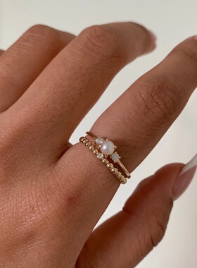 原创14K金欧美金豆豆戒指莫桑石