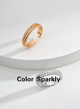 Color Sparkly小众设计S925纯银麻花戒指女轻奢开口食指戒时尚