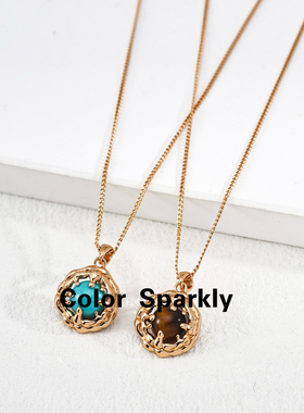 925银镀金虎眼石轻奢锁骨链