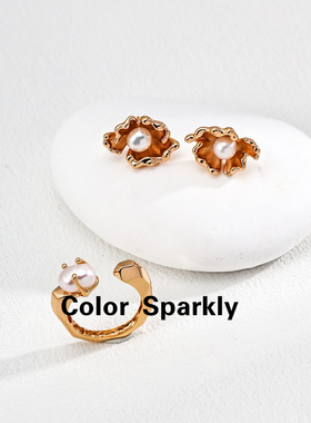 Color Sparkly 925银镀金天然珍珠戒指女轻奢高级感百搭指环