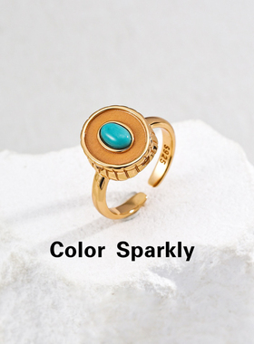 925银镀金红玛瑙蓝松石女戒