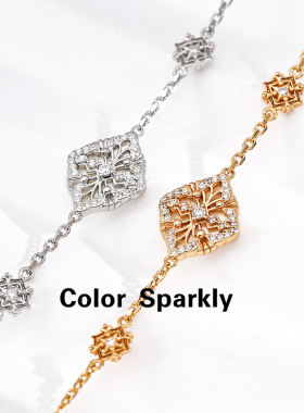 925银镀金菱形花朵手链