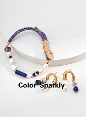 Color Sparkly小众轻奢设计S925银青金石寿山石耳环时尚百搭耳饰