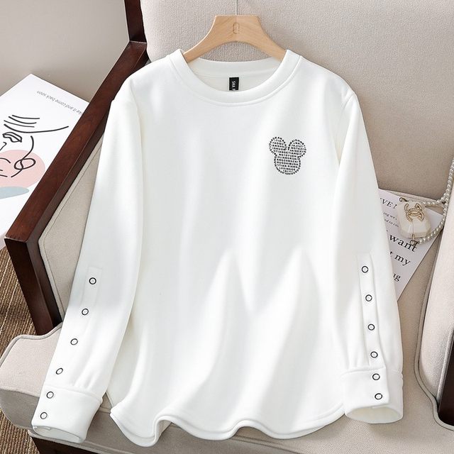 Western style large size loose slimming long-sleeved pure cotton sweatshirt