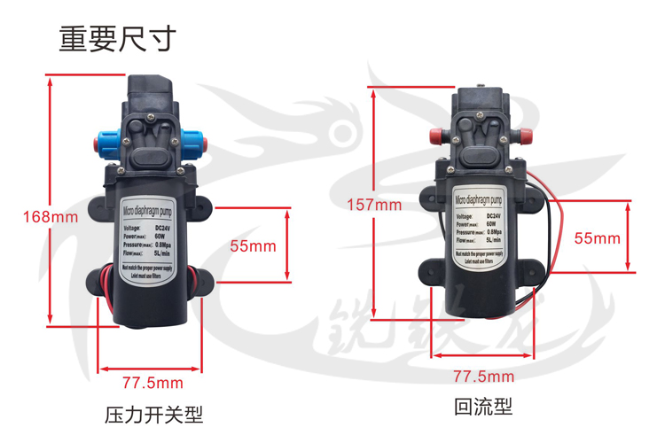 24V60W微型隔膜高压泵直流自吸喷雾打药喷淋降温汽车淋水刹水泵